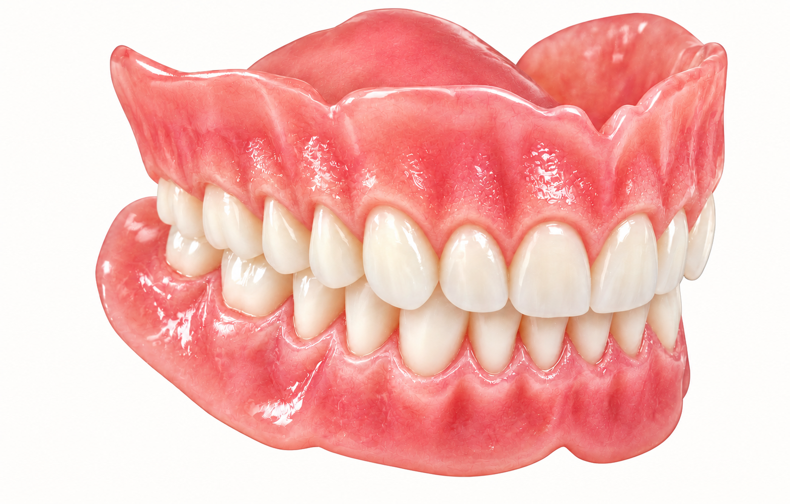 3D-printed denture illustration with refined gum contours and detailed tooth characterization
