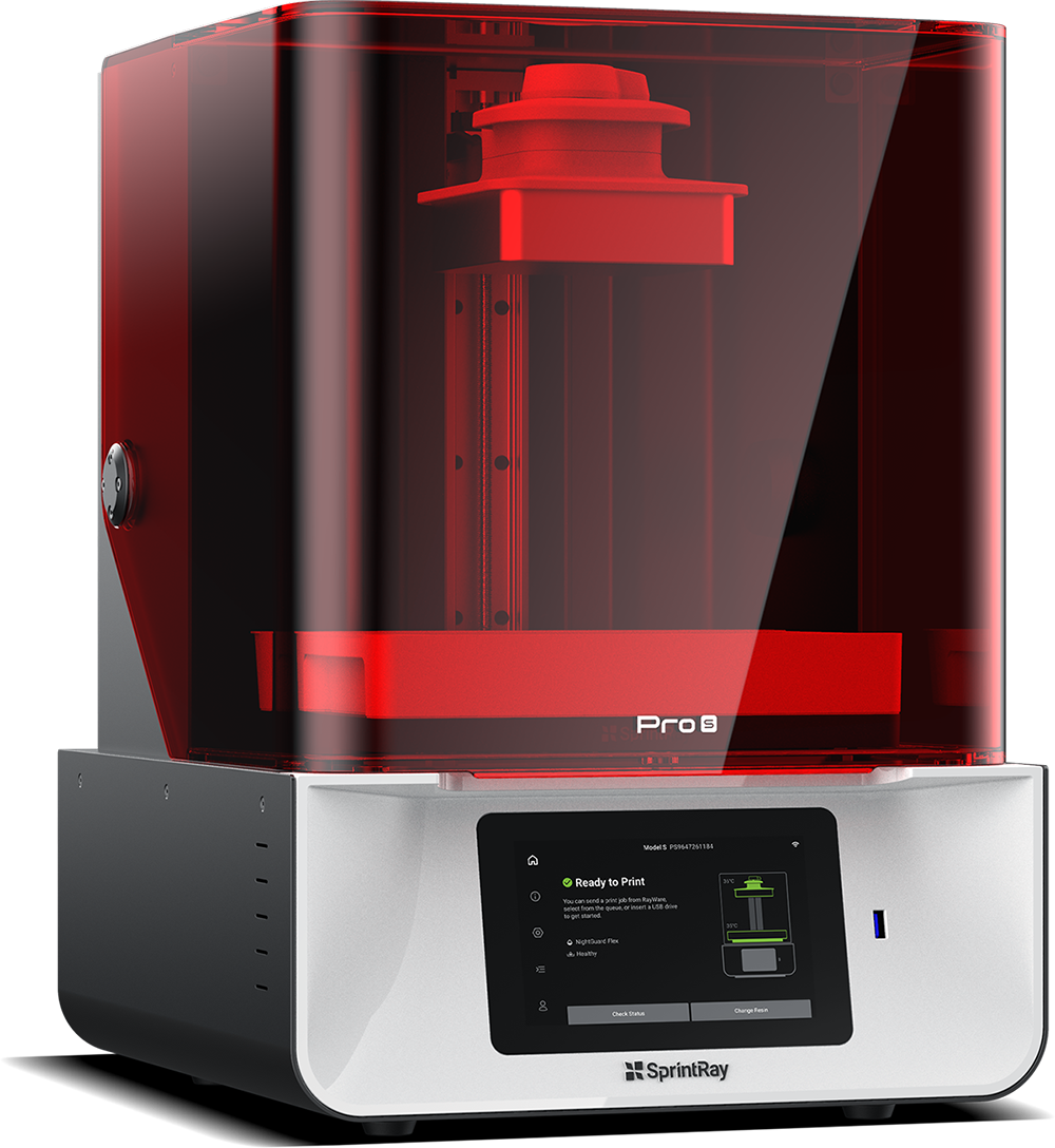 SprintRay Pro S dental 3D printer with its red cover closed